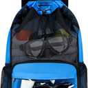 Drawstring Backpack Sandproof Beach Backpack with Shoe Compartment & Wet Pocket Waterproof Mesh Swim Bag Pool Bag for Gym, Travel and Workout Gear (Blue)