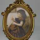 Wonderjune 7x9 Inch Vintage Oval Gold Picture Frame, Carved Resin Antique Ornate Frame for Tabletop or Wall Hanging Display, Victorian Baroque Home Decor