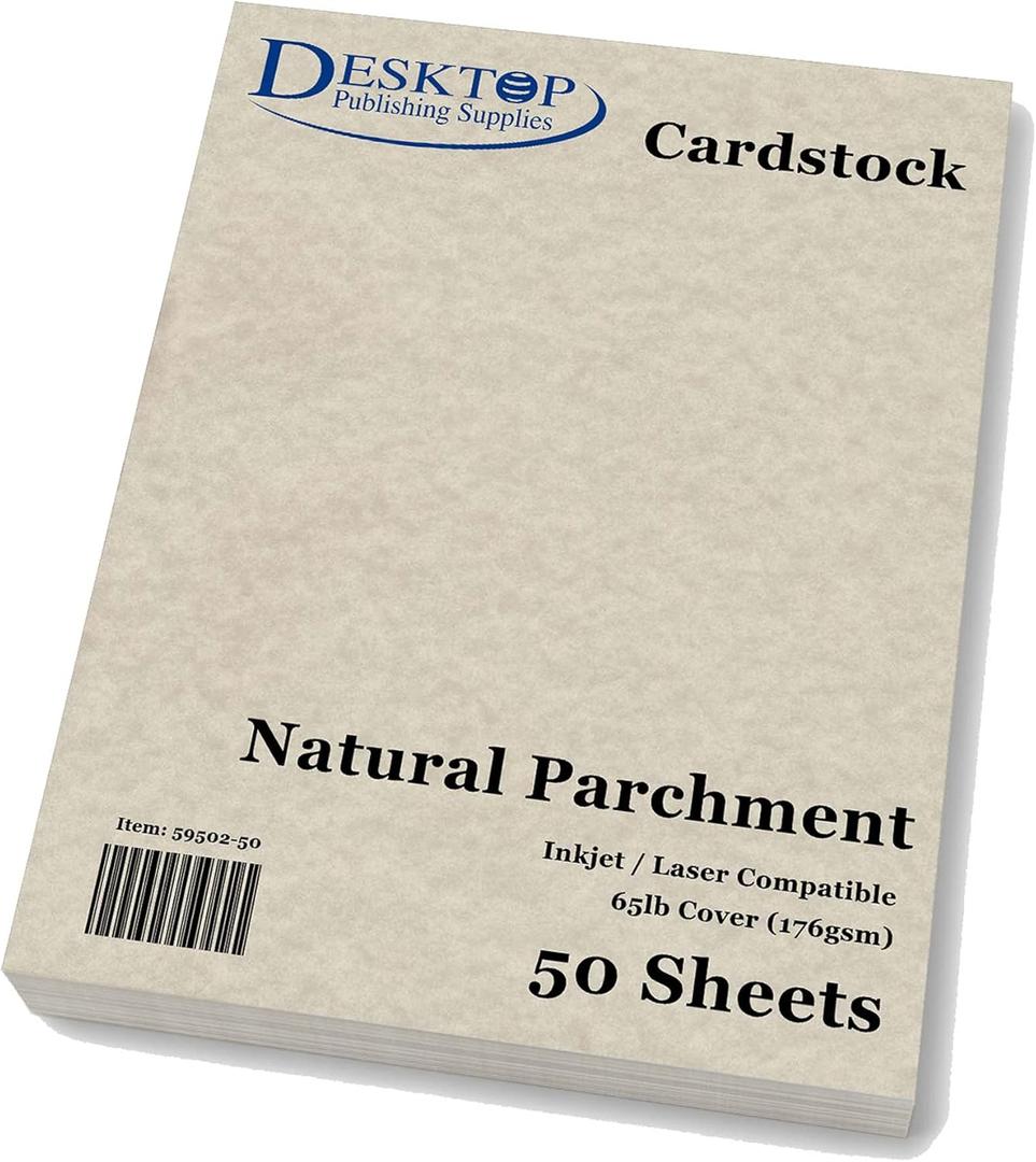 65lb Natural Parchment Cardstock for Inkjet & Laser Printers (8 1/2" x 11") - 50 Sheets