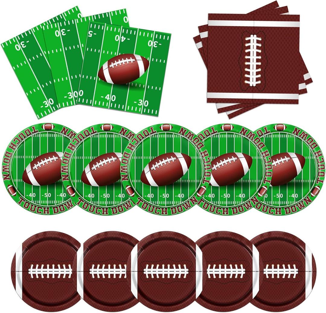 Football Party Decorations,100pcs Football Paper Plates and Napkins Tableware Includes Touchdown Plates and Football Napkins for Gameday Tailgate Party Football Themed Party Decorations,Serve 25