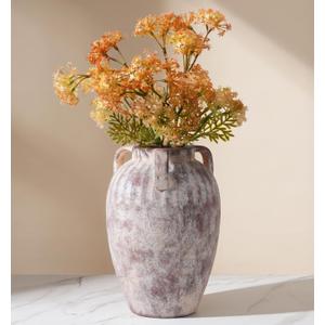 Ceramic Flower Vase with Handles, 8.86 inch Tall Ceramic Vase Home Decor Vintage Terracotta Rustic Unique Vase for Bouquet Pottery Barn Decor Large Vases Living Room Bathroom Modern Farmhouse
