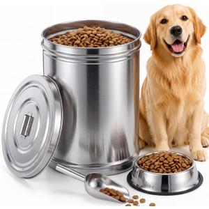 25lbs Stainless Steel Dog Food Container with Scoop Bowl, Standard