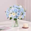 Yastouay 2 Bouquets Peonies Artificial Flowers, Mixed Light Blue & White Fake Peonies with Large Bloom, Silk Peony Flowers Faux Peony Bouquet for Wedding Centerpieces, Table, Vase & Home Decor