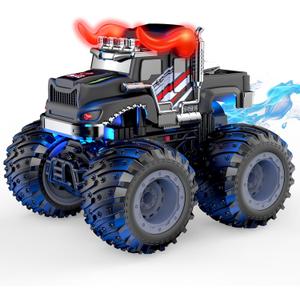 Remote Control Monster Trucks, 2.4GHz All Terrain RC Cars with Light Spray, Birthday Gift for Kids 3 4 5 6 7 8, Toddler Toys for Boys Girls 3+ Year Old