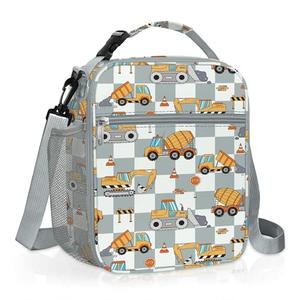 Clastyle Car Insulated Kids Lunch Bag Truck Large Thermal Cooler Bag for Boy Picnic School Lunch Box Tote,Engineer Excavator