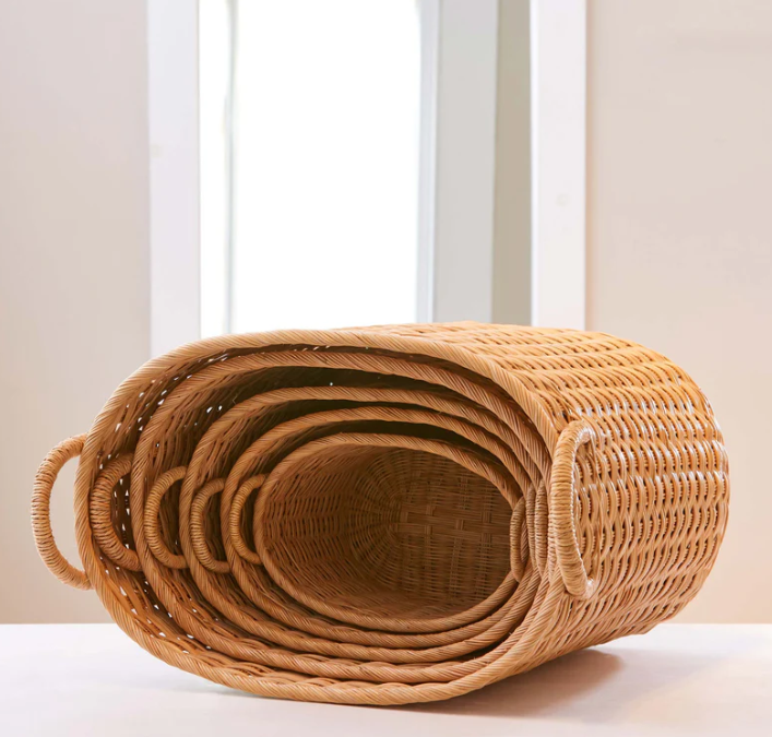 OVAL RATTAN STORAGE BASKETS, Set Of 5