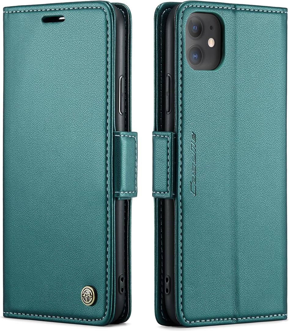 QLTYPRI Wallet Case for iPhone 11, Premium PU Leather Magnetic Flip Folio Case with RFID Blocking Credit Card Slots Kickstand Shockproof Protective Phone Case Cover - Green