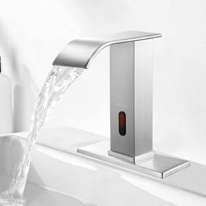 Touchless Bathroom Faucet Automatic Bathroom Sink Faucet with Sensor, Control Box and Temperature Mixer and Hole Cover Plate, Brushed Nickel