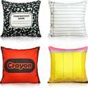 4 Pcs Back to School Throw Pillows 1515 Inch Composition Notebook Crayon Pencil Classroom Throw Pillow Back to School Party Decor for School Counselor Office Decor