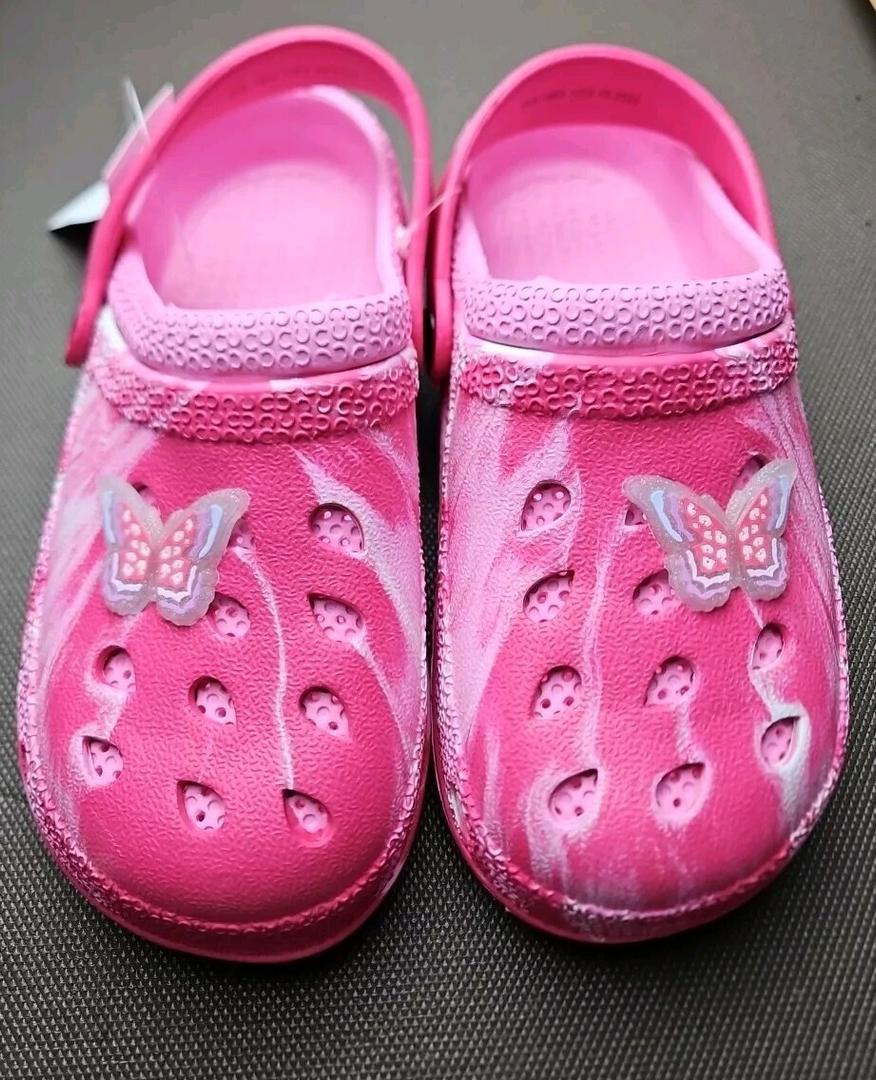 Butterfly Size 13 Pink Children's Clogs Slip-on Slides Non-Slip Pool Beach