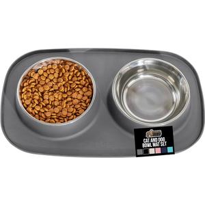 GORILLA GRIP Dog Bowl Set with Feeding Mat, 304 Stainless Steel, 2 Cup Gray
Slip Resistant Silicone Base, High Edge Spill Containment, Dishwasher Safe, Finger Notch Removes Food Grade Bowls
