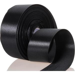 2 x 50 Yards 1 1/2 Inch Black Satin Ribbon, Single Face Polyester Solid Color Craft Fabric Ribbon for Handmade Roses, Gift Wrapping, Bouquets, Wedding, Christmas, and Party Decoration
