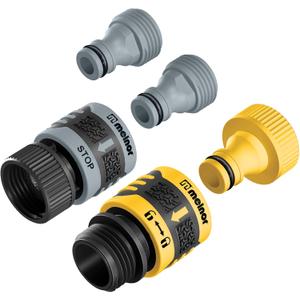 Melnor 65134AMZ 5 Piece Quick Connect Starter Set Connector Bundle, Product and Faucet Adapter, Product End and Faucet End Connector, Black, Yellow, Grey