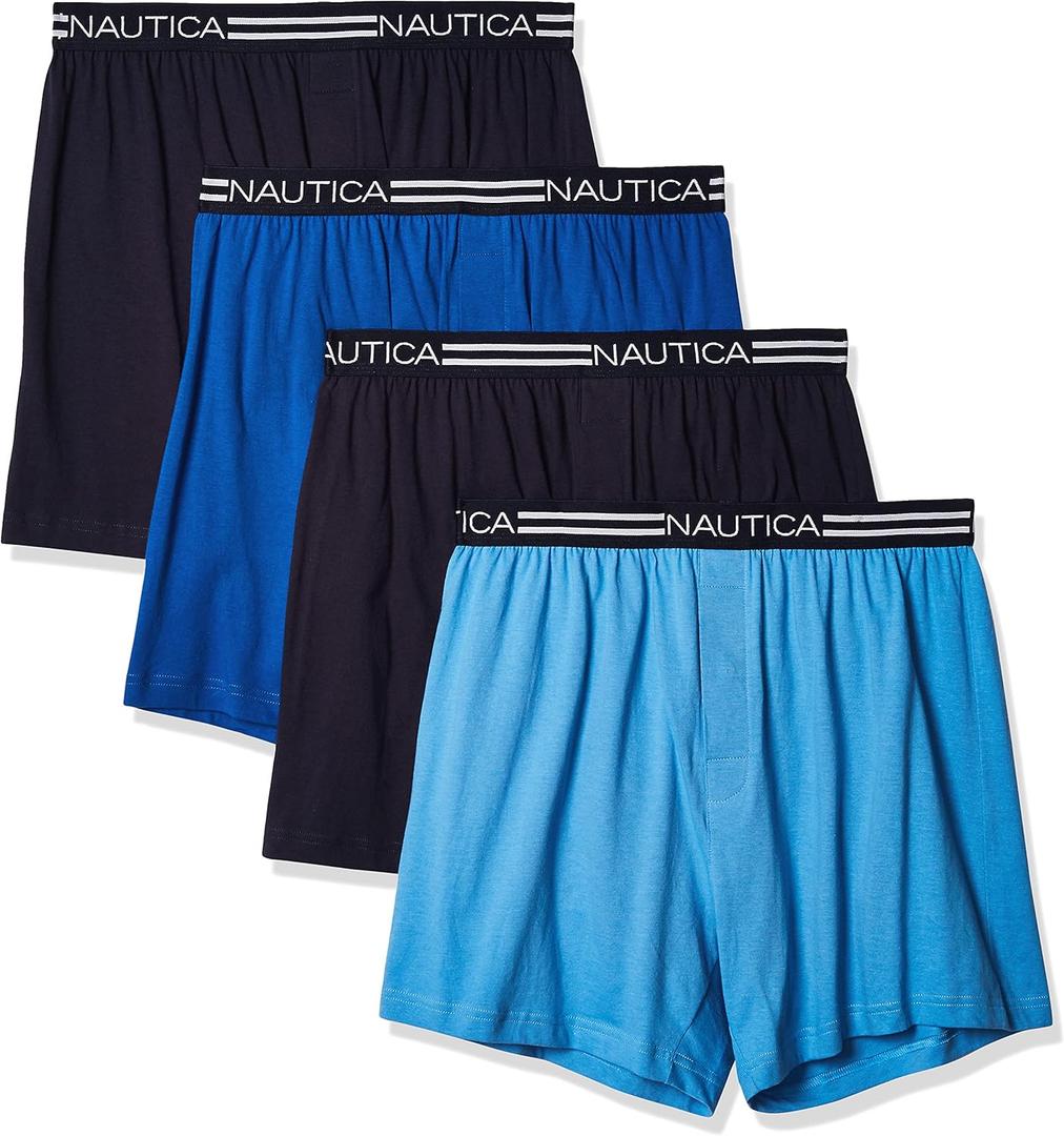 Nautica Men's 4 Pack Classic Cotton Loose Knit Boxers Size, L