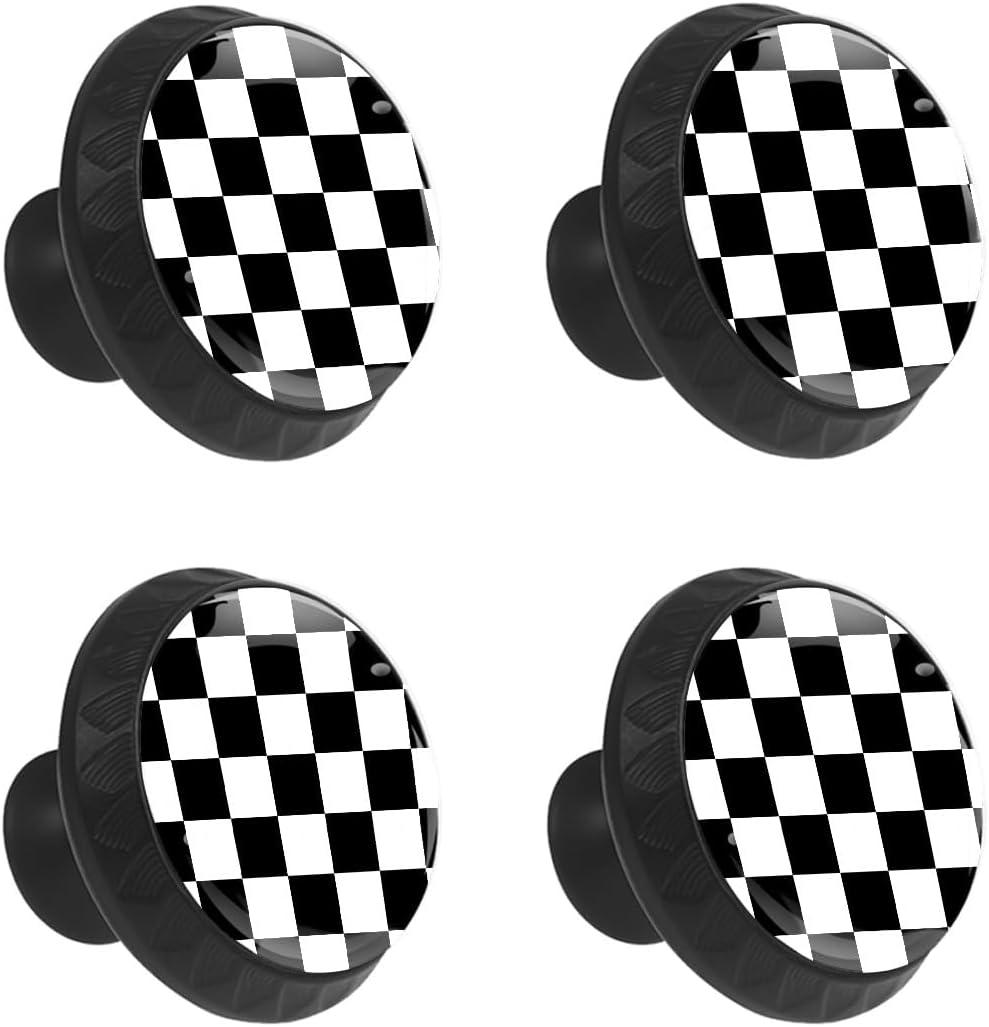 4 Pack Cabinet Knobs Black White Checkered Drawer Pulls Crystal Glass Round Knobs Handles for Dressers Drawer Bathroom Kitchen Cupboards Wardrobes Hardware Furniture Knobs