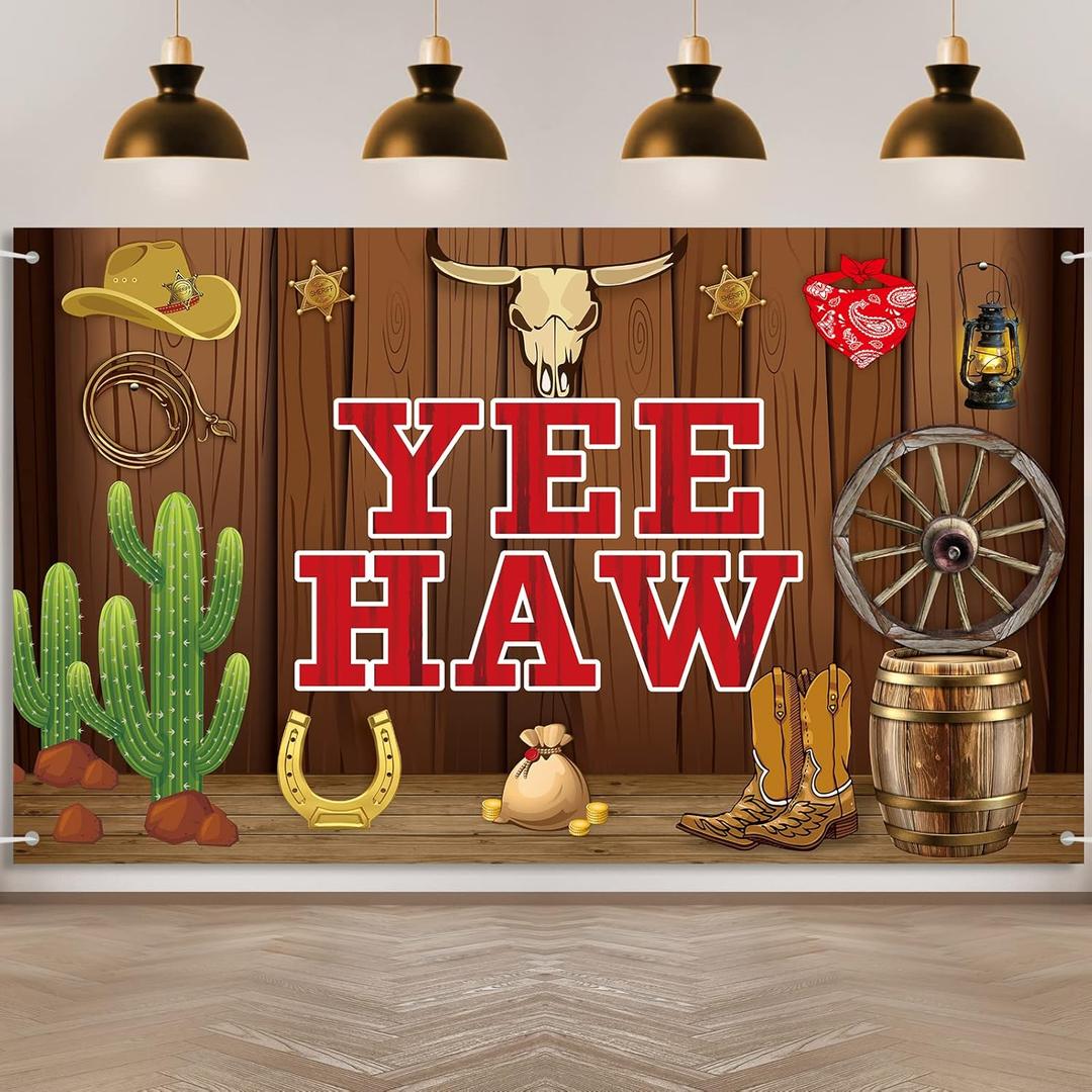 Western Banner Backdrop, Yee Haw Party Decorations, Western & Cowboy Themed Birthday Party Supplies, Wild West Baby Shower Poster Background, Photo Booth Props