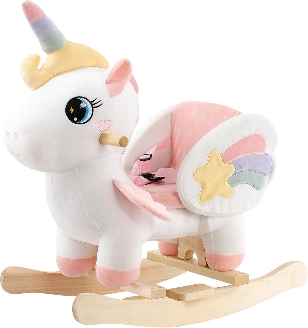 FUNLIO Unicorn Baby Rocking Horse, Rainbow Fairy Unicorn Rocking Horse for Toddlers 6 Months to 3 Years, Stuffed Ride-on Animal Rocker, Easy to Assemble, CE & CPC Certified