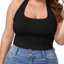 WDIRARA Women's Plus Size Sleeveless Backless Rib Knit Crop Halter Top 3XL
