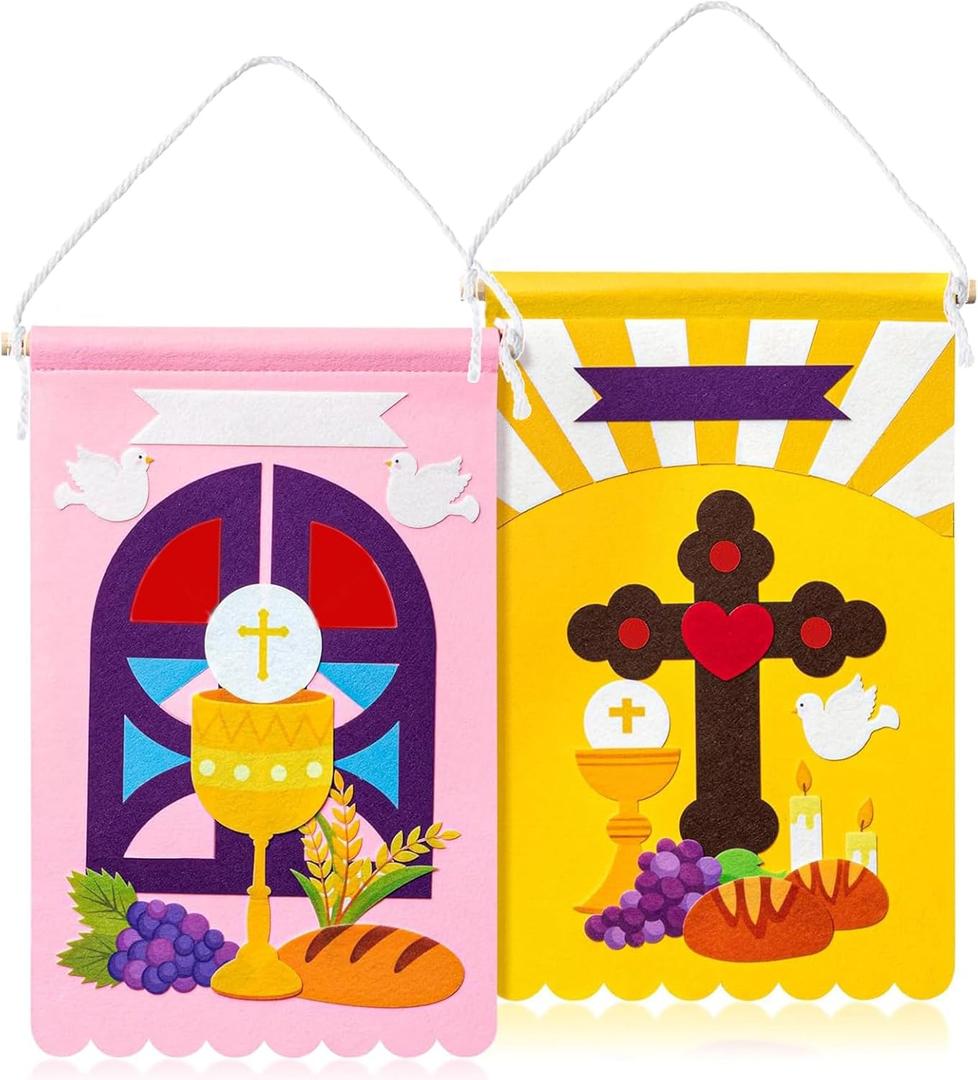 First Communion Banner Kit (2-Pcs)  DIY Customized Holy Communion Decorations Felt Craft Decorations for Boys & Girls  Includes First Holy Communion Banner & Decorative Elements