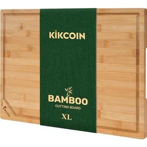 Bamboo Cutting Boards for Kitchen, Extra Large Wood Cutting Board with Deep Juice Groove and Handle Heavy Duty Chopping board, Kikcoin, 17.6" x 12"