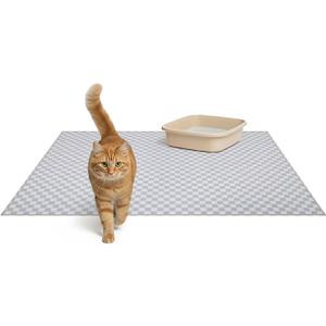 Lovewag Pets Cat Litter Box Mats 2 Pack - Large 36x48 Inch Machine Washable, Easy Clean,Non-Slip,Waterproof Mats for Indoor Cats-Kitty Litter Mess Control & Pet Urine Floor Protection (Taupe Checkers)