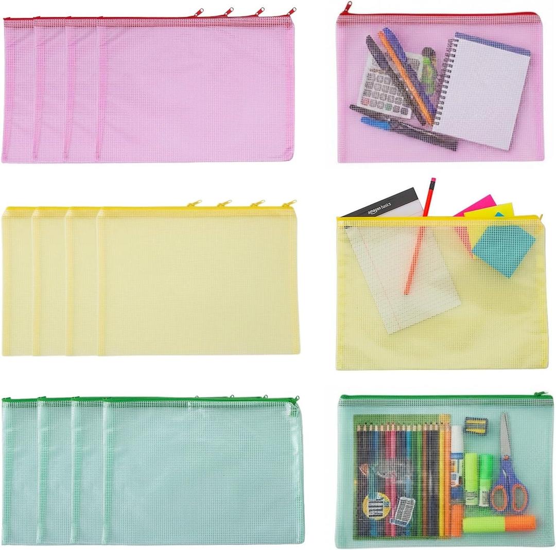 Fun Express 13 1/4" x 9 1/4" Medium Mesh Zippered Vinyl Storage Bags - 12 Pieces (Assorted)