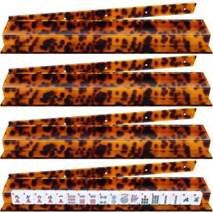 4 Pack Tortoise Shell Straight Mahjong Tile Racks Set with Magnetic Pushers, 18.5 Inch Acrylic Mahjong Racks for Tiles Holders Acrylic Mah Jong Accessories, Fits All Tile Sets