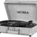 Victrola Journey Bluetooth Portable Suitcase Record Player with Built-in Speakers, 3 Speed Vinyl Record Player, RCA Out, Headphone Jack (Light Gray)