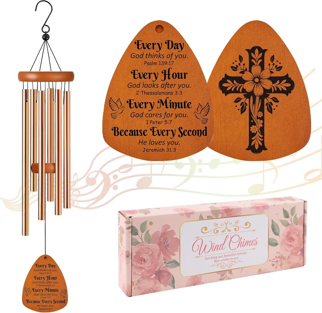Bible Verse Wind Chimes for Outside, Christian Gifts for Women Men Religious Metal Windchimes Outdoors, Floral Cross Design Home Garden Patio Yard Decor