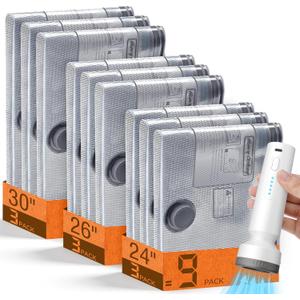 9 Pack Vacuum Storage Bags with Pump, Space Saver Travel Bags with Rechargeable Wireless Pump, Reusable Tear-Proof Compression Packing Cubes for Heavy Clothes/Bedding/Luggage/Moving 9 Combo Size