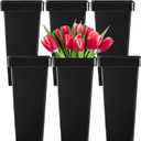 Kingrol 6 Pack Plastic Flower Vases, Modern Square Vase, Multipurpose Buckets, Accents Home Office Event Centerpieces Decor, Black, 6.75 x 6.75 x 13.25 Inch