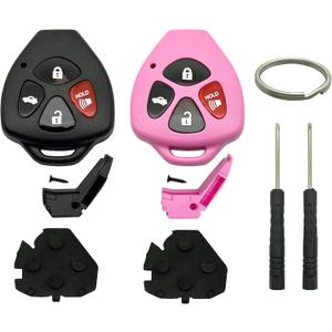 Key Fob Shell Case Replacement Fits for Toyota 2008-2013 Avalon 2007-2011 Camry 2008-2012 Corolla 2009-2014 Venza 4 Button Keyless Entry Car Remote Cover (Black + Pink)