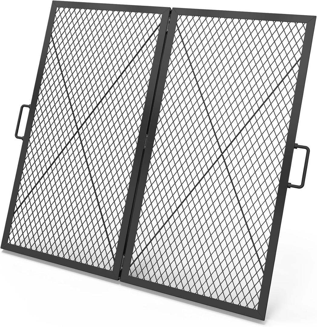 Foldable X-Marks Fire Pit Cooking Grate, Portable Campfire BBQ Grill for Outdoor, Square Heavy Duty Steel Campfire Grill Grate with Handles, 36 inch