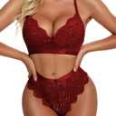 KYLELOVE Lingerie Set for Women Wireless Bra and Panty Set Lace Boudoir Outfits, L