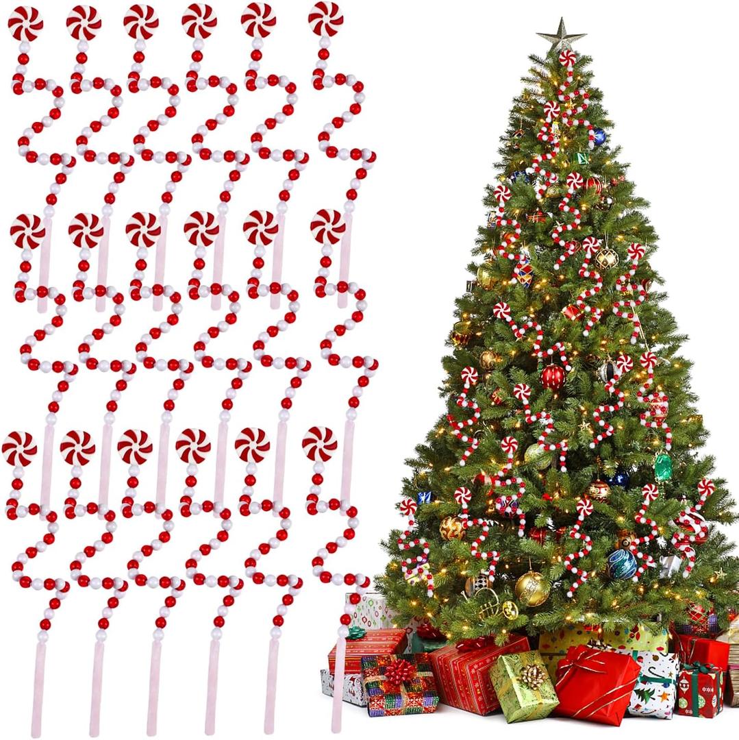 FOIMAS 18pcs Christmas Tree Candy Curly Picks Peppermint Candy Cane Tree Picks Ornament for Christmas Tree Wreath Vase Filler Home Decoration,11.8 inches