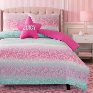 Juicy Couture Kids Rainbow Ombre Leopard Reversible Comforter Set, 100% Polyester Microfiber Bedding with Sham(s) and Decorative Pillow, Rainbow, Twin