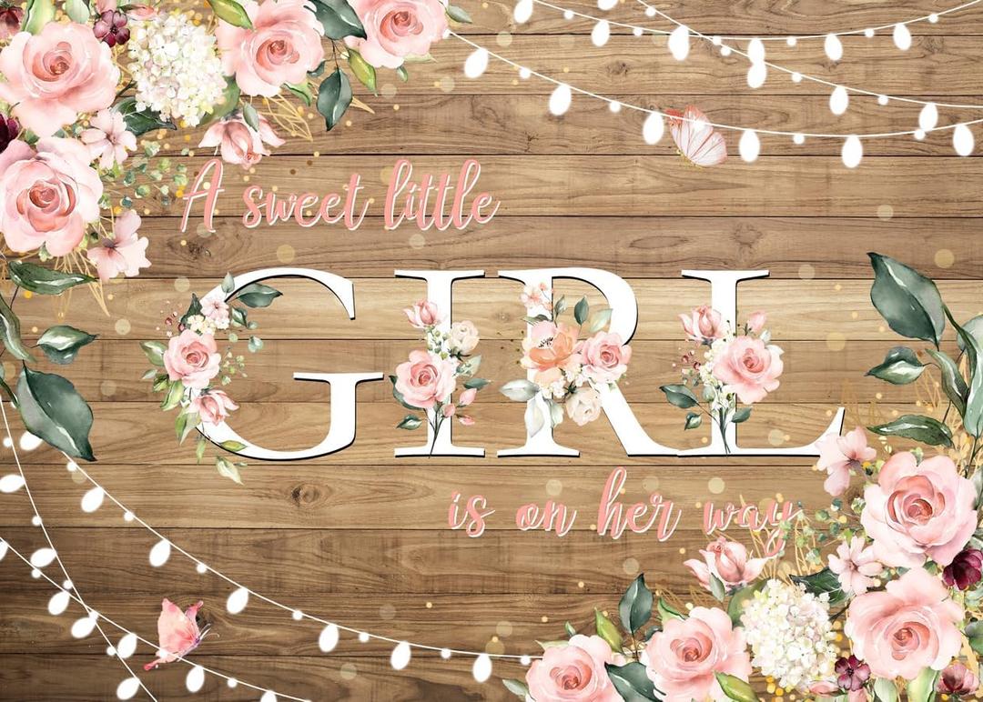 7X5ft Baby Shower Backdrop Girls Baby Shower Photography Background A Sweet Little Girl is on The Way Backdrops cp-525
