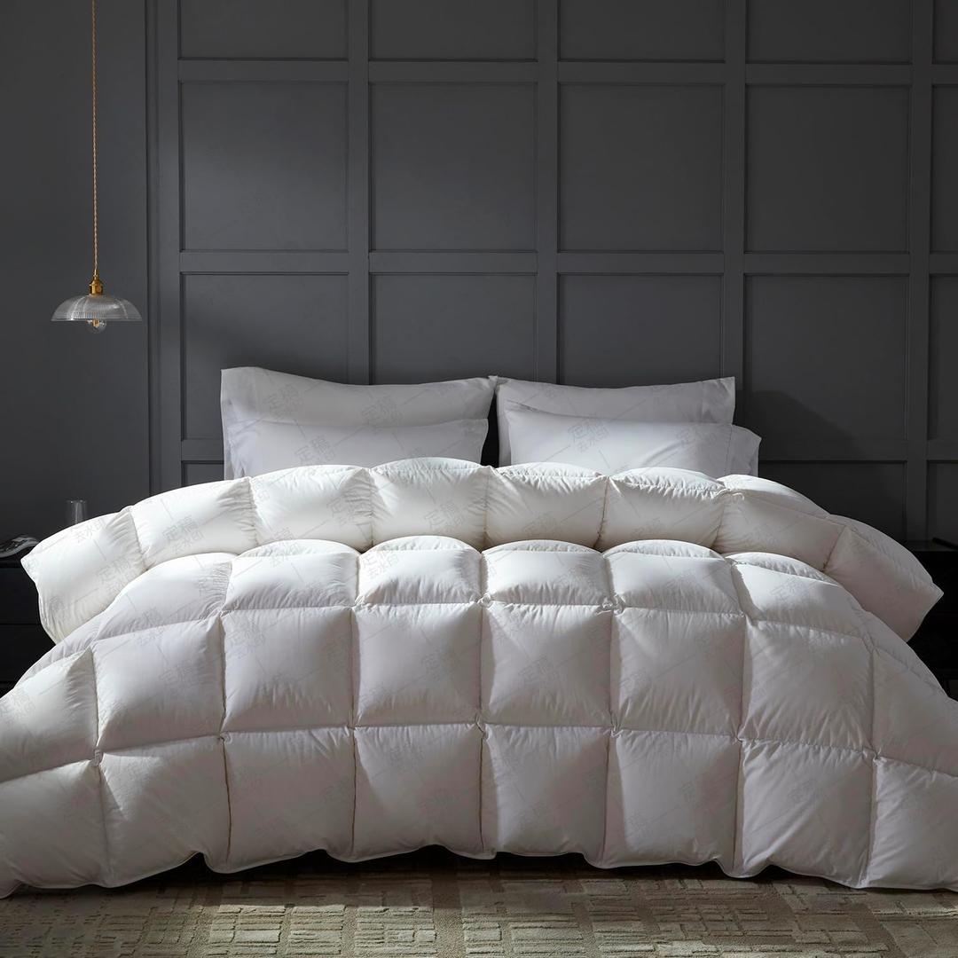 BedTreat Luxury Goose Down Comforter King Size,Premium Hotel Collecton Duvet Insert for All Seasons with Ultra-Soft 100% Organic Cotton Cover and 8 Tabs,Fluffy and Medium Warmth(106"X90",White)