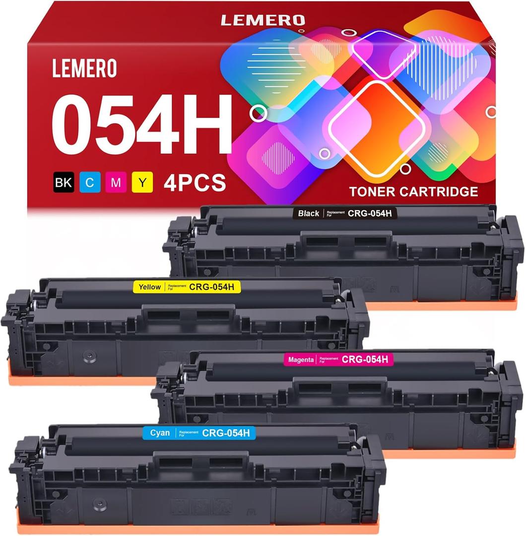 LEMERO 054H 054 Toner Cartridge Set Compatible Toner Cartridges Replacement for Canon 054H 054 High Yield Toner for Color ImageCLASS MF642Cdw MF644Cdw LBP620 Printer (Black Cyan Magenta Yellow4-Pack) (054H BKCMY)