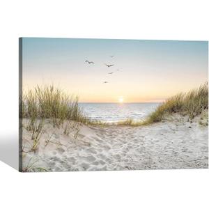 SD SOFT DANCE Beach Wall Art Canvas Bathroom: Coastal Sunset Ocean Print Artwork Modern Sea Scene Seascape Picture Seaside Landscape Seashore Painting for Living Room Bedroom Office Decor (24L" x 16W")