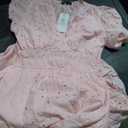 Lazysmile Long Sleeve Dresses for Women V Neck Hollow Out Eyelet Ruffle Swing A-Line Fall Vacation Boho Maxi Dress (Pink), S