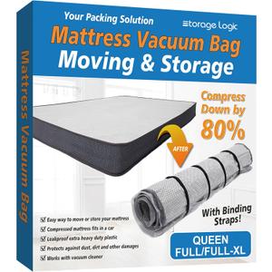 Storage Logic Foam Mattress Vacuum Bag with 4 Adjustable Packing Straps for Moving, Storage, Shipping, Vacuum Seal Mattress Bag with Packaging Straps Queen Size