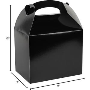 Bio Tek 10 x 7 x 8 Inch Gable Boxes For Party Favors, 25 Attractive Gift Boxes - With Built-In Handle, Greaseproof, Black Paper Barn Boxes, For Special Events Or Parties