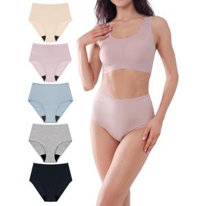 AIRCUTE Washable Urine Absorbency Incontinence Underwear for Women Bladder Leak Proof Cotton Panties 60ML 5 Pack (5 Colors, Medium) (Beige)
