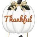 Fall Door Decor Pumpkin Wall Decor with Raffia Bow Thanksgiving Wreath Blessed Grateful Thankful Sign Wooden Front Door Hanger for Harvest Thanksgiving Porch Indoor Outdoor Home Decorations