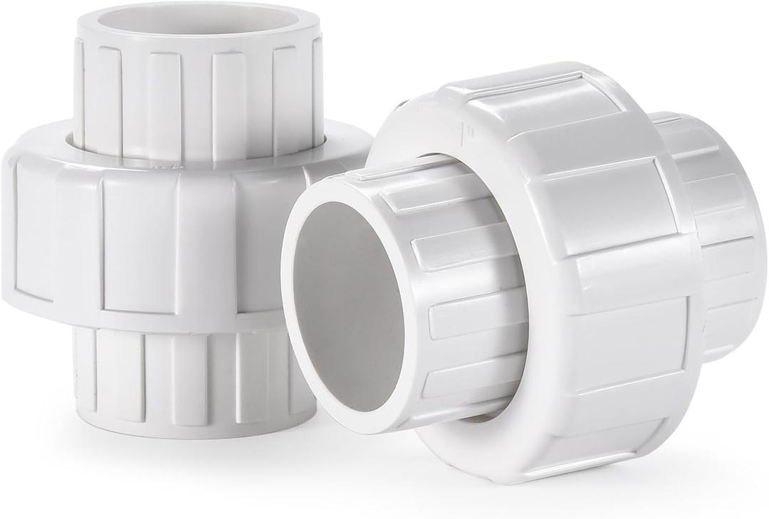 1" PVC Union Coupling Pipe Fitting,1" PVC Slip Union Schedule 40, PVC Adapter(Socket x Socket), built-in EPDM O-Ring, White (2 Pack)
