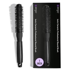 ERGO Ceramic Ionic Round Brush for Blow Out - Salon Quality Hair Brushes for Women - Roller Brush for Blow Drying, Wet and Dry Hair Styling, Volumizing Hair Care - ER25: 1" (Small - 1 Inch)