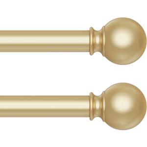 2 Pack Gold Curtain Rods, Curtain Pole for Window 48 to 84 Inch(4-7 Feet), 5/8 Inch Decorative Drapery Pole, Gold Splicing Curtain Rod Set, Size: 36"-88", Brass Gold
