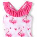 PATPAT Baby/Toddler Girls Swimsuits Ruffle Mermaid Floral One Piece Bathing Suit Beach Swimwear with Sun Hat (5-6 Years, Pink Unicorn)