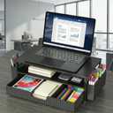 ECOLOVI Desk Organizer and Accessories, 2-Tier Computer Monitor Stand Rise with Storage Drawer & 2 Pen Holders, Laptop & Printer Stand for Desktop, Workspace Organizers for Office Supplies (Black)